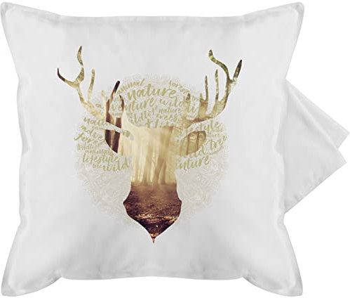 Kissenbezug - Dekoration Kissen - Hirsch Motiv Geschenk Jäger I Hirschgeweih Tracht - 50 x 50 cm - Weiß - hirschkissen jaeger kissenhullen 50&50 mit hirschmotiv geweih baumwollkissen bavaria