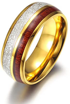 BCughia Zarter Ring Gold, Schmuck Ringe Kaneki Edelstahl Kohlefaser Holzspäne Ringe Vintage Versprechen Geschenk für Männer Größe 62(19.7)
