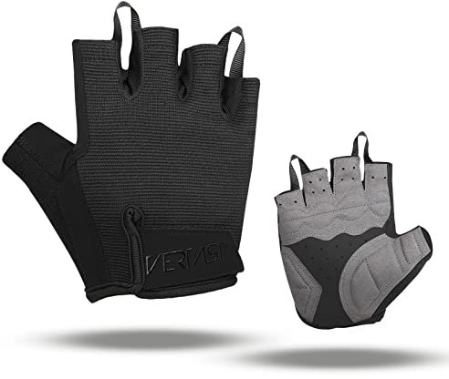 VERTAST Fahrradhandschuhe Halbfinger Anti-Rutsch Atmungsaktive Gym Training Fitness Handschuhe Stoßdämpfung Gepolsterte MTB Radhandschuhe für Damen Herren, Schwarz C, S