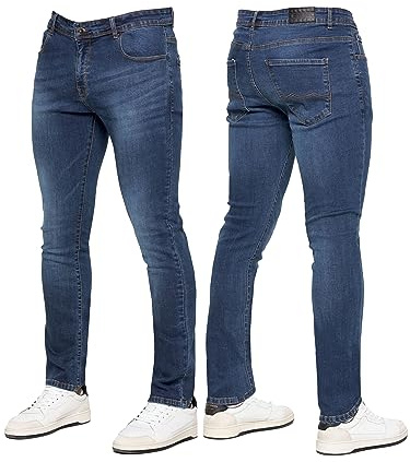 989Zé ENZO Jeans för män stretch smal passform denim byxor byxor EZ325 alla midjestorlekar, Mörkblått, 32W x 32L