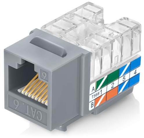 Everest 90° Angled RJ45 Cat6 Keystone Jacks 20-Pack in Gray - Slim Profile Female RJ45 Connectors - Cat 6 Keystone Jack - Compatible with 90° Angled Speed Termination Tool - easyJACK (B094WB91H3)