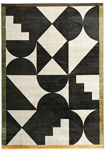 RugVista, Roxy, Teppich, 140 x 200 cm, Rectangle, Kurzflor, Modern, Oeko-TEX Standard 100, Wohnzimmer, Schlafzimmer, Esszimmer/Küche, Flur, Büro, Maschinenwaschbar bis 30 Grad, Schwarz/Weiß