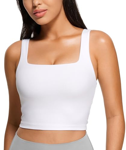CRZ YOGA Butterluxe Square Neck Crop Top | Leichter Halt, Herausnehmbare Pads, Yoga, Extrem Weich, Breite Träger, Longline Sport BHs für Damen
