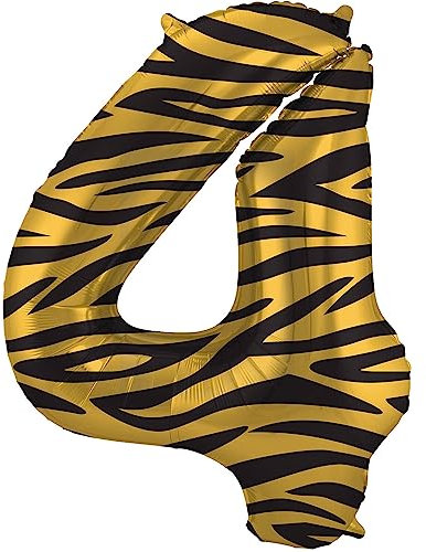 Folat 64164 Luftballon Geburtstag Ziffer Zahl 4 Tiger Chic Löwe Braun Schwarz 86 cm - Helium Ballon Decoration Geburtstagdeko, Ballon Zahl