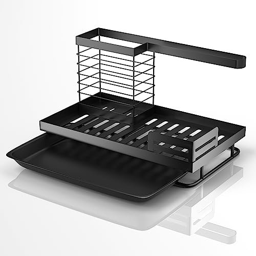 Tapsin Spülbecken Organizer Spüle Caddy Organizer Edelstahl Küchen Organizer Schwarz Arbeitsplatte mit Ablaufwanne für die Lagerung Schwamm Bürsten Seifenspender für Küche Badezimmer