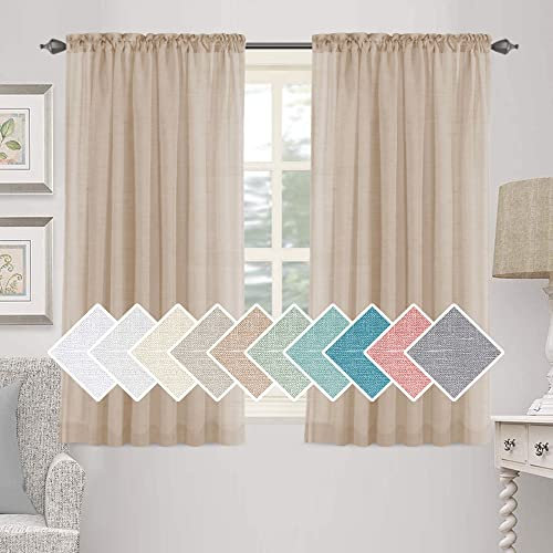 Leinen Gardinen,Halbtransparent Leinenvorhang Voile, Wohnzimmer Vorhang Leinenoptik Gardienen,für Schlafzimmer, Wohnzimmer, 2er Set (Natural,132×274cm)