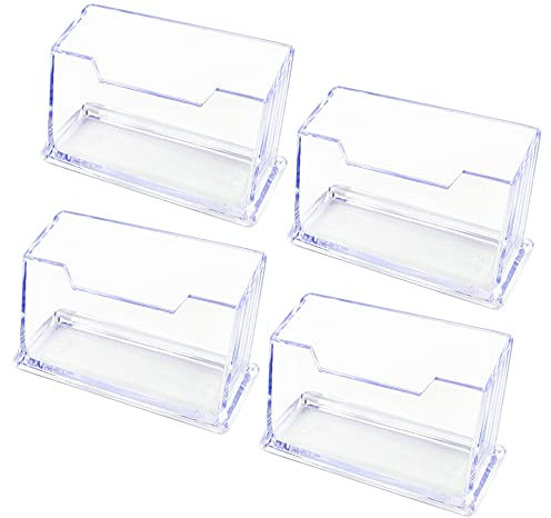 Pamtns Porte Carte Visite Bureau 4 Pièce Acrylique Porte Cartes d'Affaires Support Carte de Visite Présentoir de Carte de Visite Transparent Support Carte de Visite Stockage Bureau Accessoires