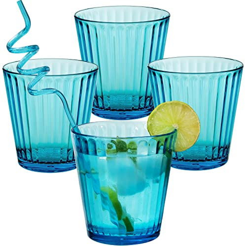 Hummelladen 4x Campingglas aus Acryl 360ml türkis - Trinkglas Acrylglas Wasserglas Kunststoff Camping Garten Echtglasoptik Picknick Becher Kinder Senioren Longdrink Coktail