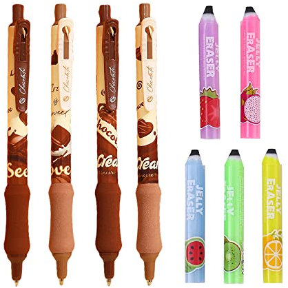 Shulaner Kawaii Druckbleistift, 0,5 mm, mit 2 Radiergummis, niedliches Muster, automatischer Druckbleistift mit superweichem Griff, Schokolade