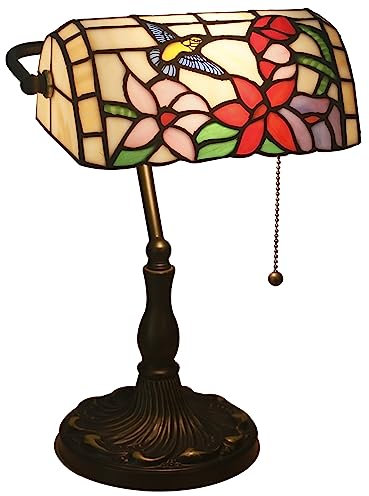 Uziqueif Lampara Escritorio, Lamparas Tiffany, Lmpara de Mesa de Vidrieras con Interruptor de Cadena de Extracción, para Oficina Biblioteca Sala de Estudio Dormitorio, Verde,E