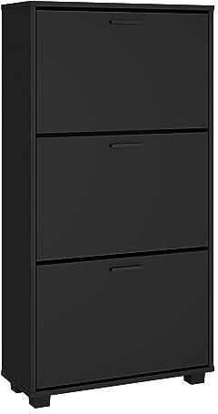 Panana 2/3 Drawer Shoe Cabinet,Wooden Shoe Storage Cupboard Freestanding Footwear Organizer with 2/3 Flip Doors Pull Down Shoe Rack (Black, 3 Drawers)