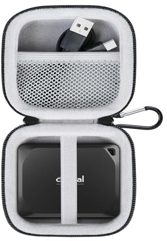 Lacdo Harte Tragetasche für Crucial X10 Pro/Crucial X9 Pro Portable SSD 1TB 2TB 4TB USB 3.2 Externe Solid State Drives Hard Eva stoßfest wasserabweisend schützende Reisetasche, Schwarz+Grau