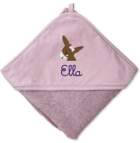 upstitch studio Kapuzenhandtuch (100x100cm) für Kinder mit Namen personalisiert für Mädchen in Mauve/Lilac aus 100% Baumwolle - Babyhandtuch und Kinderhandtuch