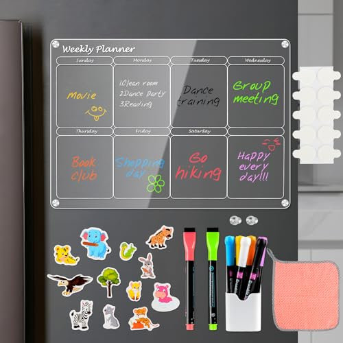 CHMMY Magnetisch Wochenplaner Abwischbar, Acryl Kalender für Kühlschrank, 43x30cm Weekly Planer Magnetisch, Magnettafel Familienplaner, Planungstafeln, Haushaltsplaner, Memoboard für Küche, Haus, Büro
