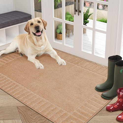 BEQHAUSE Door Mat for Indoor & Outdoor,Dirt Trapper Barrier Mat Super Absorbent Machine Washable Front Doormats Rug with Non-Slip TPR Backing (Taupe, 80x120cm)
