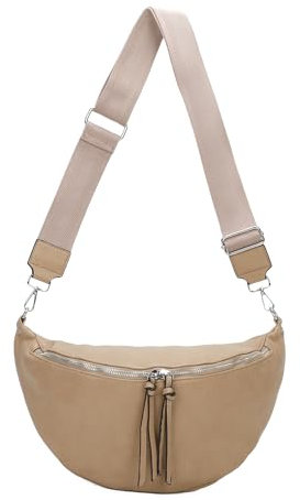 OBC Damen Tasche Crossbody Brusttasche Hüfttasche Schultertasche Umhängetasche Bauchtasche Gürteltasche Crossover Reisetasche Body Bag Kunstleder Apricot M