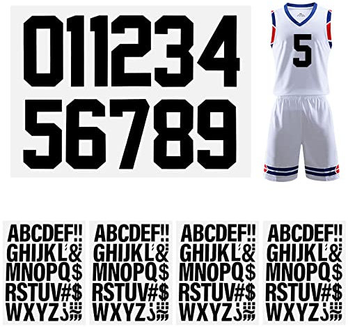 147Pcs Iron On Heat Transfer Letters & Numbers, 8 Heat Transfer Numbers 0-9, 2 Washable Iron On Vinyl Patches for Fabric Football T-Shirt Team Clothing (Black)