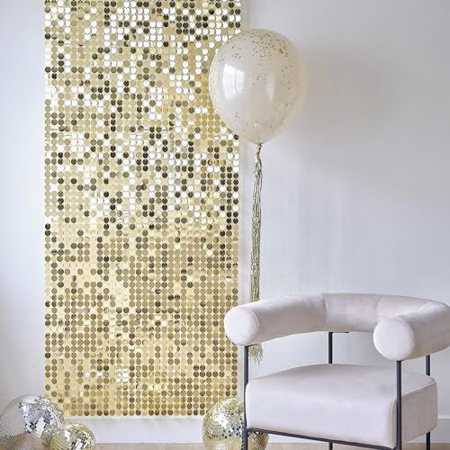 Ginger Ray Gold Disc Tiles Shimmering Wall Panels 12 Pieces Photo Backdrop Birthday Party Decoration 30.5cm