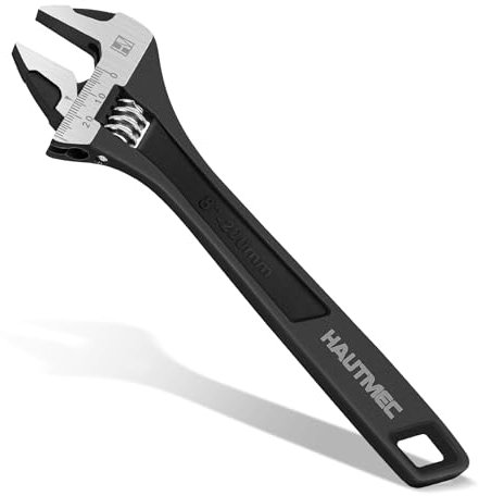 HAUTMEC Adjustable Spanner Wrench 200mm(8in) Adjustable Wrench Wide Jaw Black Oxide Wrenches Drop-Forged CR-V Steel Metric & SAE Scales Perfect for Home Garage Workshop and DIY HT0373