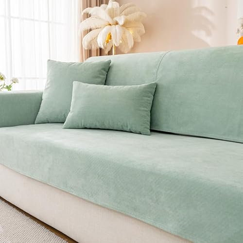 Neue wasserdichte Sofa überzug - Weiche Chenille Sofa Sitzkissenbezüge, rutschfeste Sofabezug waschbar 1 2 3 4 Sitzer Couch überzug für Sektionssofa, Sofaüberwürfe L Form (Matcha Grün, 70x70cm)
