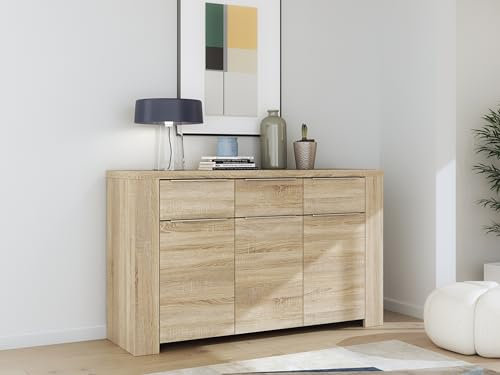 möbelando Kommode >Calpe< in beige - 143,8x86,6x41,3cm (BxHxT)
