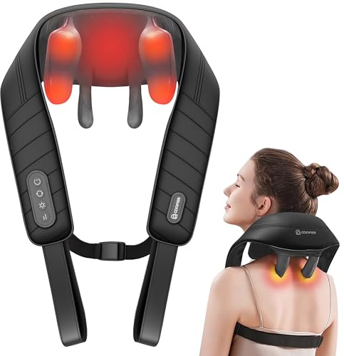 COMFIER Cordless Neck Massager with Heat, 4D Kneading Shiatsu Neck and Shoulder Massager Deep Tissue, Hands-Free Straps, FSA Eligible HSA, Mothers Day Gifts for Mom Women