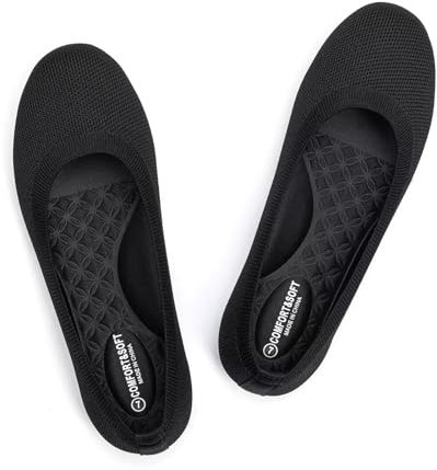 Frank Mully Flache Damen-Ballettschuhe mit runder Zehenpartie, zum Hineinschlüpfen, Bequeme Schuhe, gestrickte Kleidschuhe, lässige, Bequeme Damenschuhe, Schwarz, 39 EU