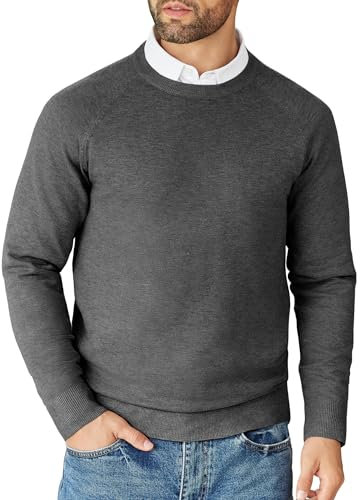 COOFANDY Maglioni Uomo Girocollo Maglione a Maglia Casual Felpa Firmati a Maniche Lunghe Maglione da Lavoro Uomo Estivo Sweater Business Grigio Scuro L