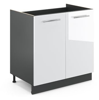 Vicco Spülenunterschrank Fame-Line, Weiß Hochglanz/Anthrazit, 80 cm, AP Anthrazit