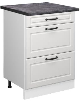 Vicco Küchenunterschrank R-Line, Weiß Landhaus/Weiß, 60 cm mit Schubladen, AP Anthrazit