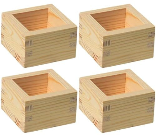 Glixoft Sake-Becher Aus Holz, Hinoki-Holz, Sake-Box, Sake-Becher-behälter, Japanischer Sake-becherhalter, Quadratischer Sake-Becher, Masu-Becher, Vintage-weinkiste