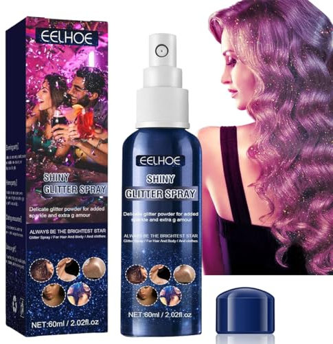 Body Glitter Spray - Glitzer Spray 60ML Glitzer Haarspray für Haare, Haut, Gesicht & Kleidung - Schnell Trocknend für Halloween, Karneval & Geburtstage (All Over Shine)