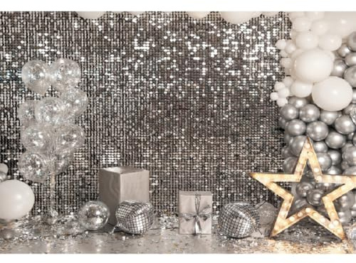 Xiaoterna 3x2,5m Silberner Wandhintergrund Silber Pailletten Geburtstag Fotografie Hintergrund Silber schimmernder Wandhintergrund Geburtstagsfeier Dekoration Kinder Porträt Foto Requisiten