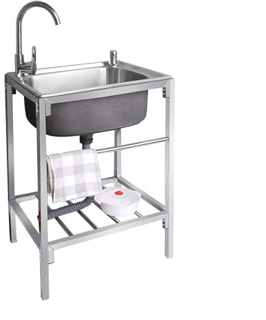 JIHAJU Edelstahl Spültisch, Waschbecken Küche Outdoor Camping Spüle Ausgussbecken Wäsche Einzelbecken Waschbecken Stationsspülbecken, Für Restaurant, Küche, Bar, Garage, Hinterhof(50 * 37cm)