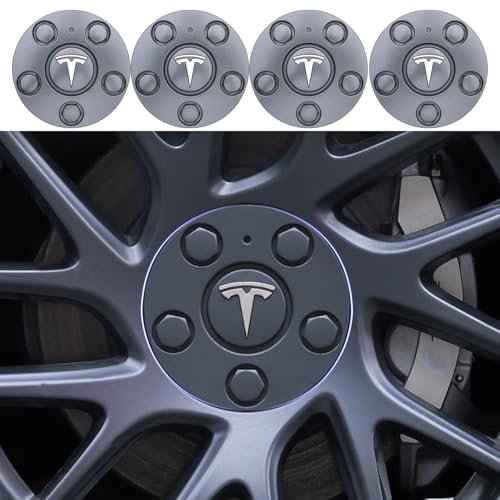 CWMLB 4 Stück Radnabenkappen für Tesla Model 3 Highland 2024 15cm,Nabennabenkappen Felgendeckel Felgenkappen Auto Radnabendeckel Auto Zubehör,Blac-k