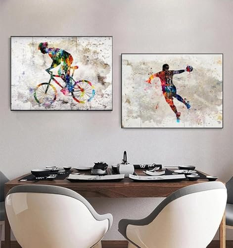 KemneT Moderne abstrakte Wand Bilder Bilder Reitsport-Poster und Kunstdrucke mehrfarbige Spritztinte Leinwandgemälde Wohnzimmer Inneneinrichtung 60 x 80 cm x 2 ungerahmt