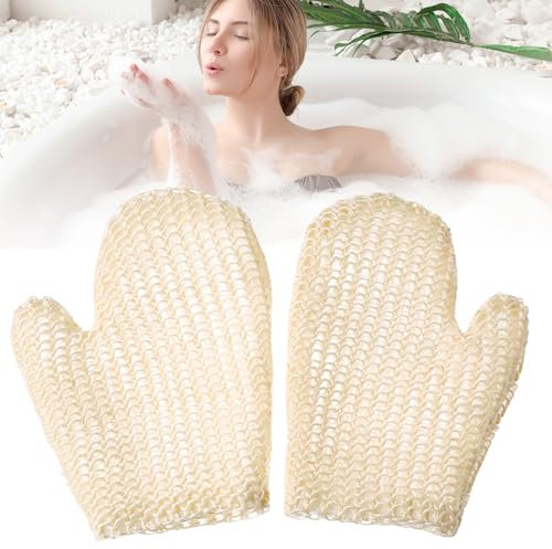 KHDULQ 2 Stück Sisal Massagehandschuh,Peelinghandschuh Exfoliating Gloves Hamam Handschuh Waschhandschuh Körper Badezubehör Sanfte Reinigung & Massage für Körper Natürlicher Peelinghandschuh