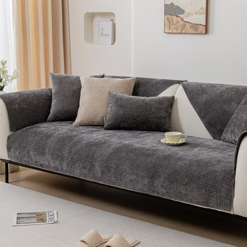 Rutschfester Chenille-Sofa-Schonbezug für Ecksofa, L-U-Form, Sektionalcouch, 1-, 2-, 3-, 4-Sitzer, rebellische Katzen und Hunde, dicke Kissenbezüge, passend für Leder-/Holz-/Stoffsofa, Grau, 110 x 160