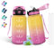 Gourde- 500ml- Gourde Enfant, Gourde avec Paille, Anti-Fuite, Gourde Graduée pour 1 Journee, avec Marqueur de Temps, Gourde Sport pour Filles, Bouteille d'eau pour l'École, Voyage, Camping, Jaune-Rose