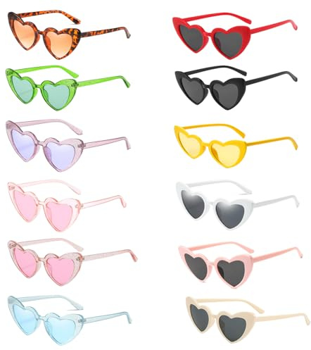 12 Paires de Lunettes Coeur, Lunettes de Soleil Amusantes, Lunettes de Fête, pour Accessoires Photo de Soirée, Carnaval, Halloween, fête d'anniversaire