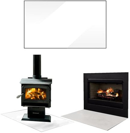 TMK ArtDeko Kaminglas Bodenplatte – Rechteckige Glasplatte aus ESG-Sicherheitsglas für optimalen Funkenschutz - Weiß 60x52 cm