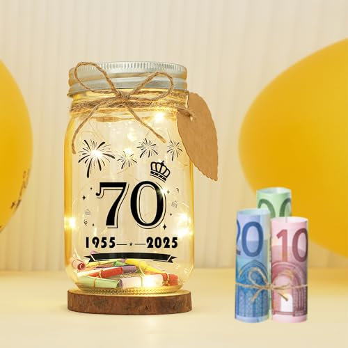 Seutgjie 70 Geburtstag Frau Mann Geschenk Geldgeschenke LED Flaschenlicht mit 1955 bis 2025 Personalisiertes Geschenk