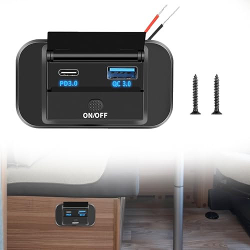 12v USB Socket Campervan 3 Port USB Socket Dual 18w Qc3.0 & 30w Pd For 12v/24v Motorcycles,Boats,Marine,Rvs,Trucks,Golf Carts