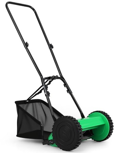 TANGZON Hand Push Lawnmower, Manual Lawn Mower with 30cm Cutting Width, 18.5L Grass Box, 4 Adjustable Cutting Heights, Walk-Behind Cylinder Lawn Mower For Small Gardens (Green+Black)