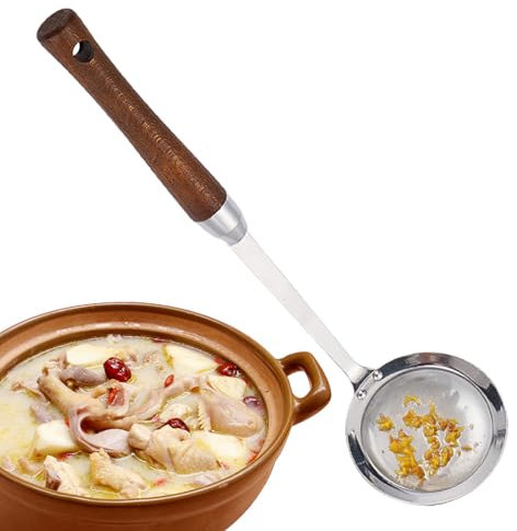 Skimmer Spoon, Oil Filter Ladle, 12.01x3.35 inches Fine Mesh Heat-Resistant Fat Skimme, Stainless Steel Strainer for Removing Grease Gravy Foam, Kitchen Cooking Frying Soups Stews