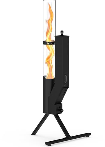 onlyfire Pelletsbrännare för Utomhusbruk med Synlig Bränslebehållare, Terrassvärmare i Glas och Stål, Trädgårdsfackla för Pellets, Modern Utomhuskamin, Höjd 110cm