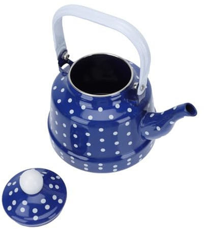UKCOCO Tetera Esmaltada Para Estufa Con Mango De Acero Resistente Alta Temperatura Apta Para Cocina De Gas Inducción Hervidor De Agua Vintage Con Diseño De Puntos Blancos Fácil De Limpiar