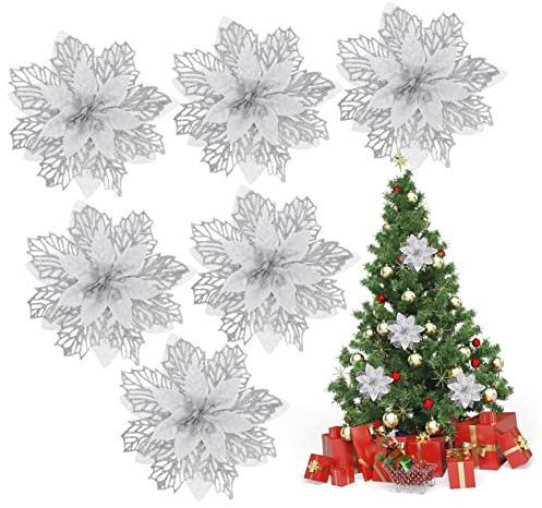 Vaguelly 6pcs Christmas Artificial Flowers Xmas Tree Ornaments Plastic Flower Decorative Fake for Christmas Wreath Accessory Diy Bedroom Decor