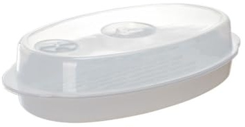 JECOMPRIS Microwave Fish Steamer with Lid Microwavable Fish Steamer Plate for Steaming Salmon Vegetables and Buns Steam Vent Lid Kitchen Gadget for Microwave Oven 12.87 X 7.32 X 3.74 in