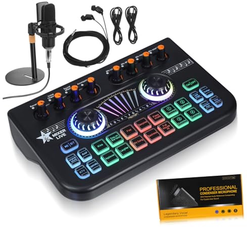 NUOBESTY Live Sound Card, Metal and Plastic Construction Audio Mixer with Mic Mixer and Mixing Technology, Plug and Play Compatibility, for Karaoke and Recording Sessions